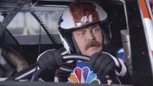 Nick Offerman driving a car