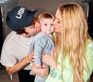 Meghan Trainor with her husband and son