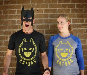 Caption: BatDad with his ex-wife Jen Wilson 